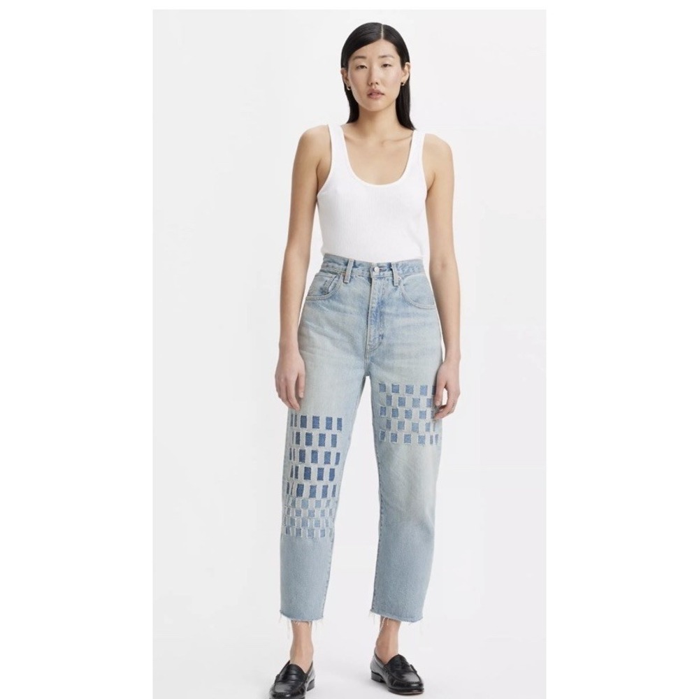Levi's Barrel Leg Jeans Womens Sz 28 Relaxed High Rise Crop Raw Hem Japan 32x24